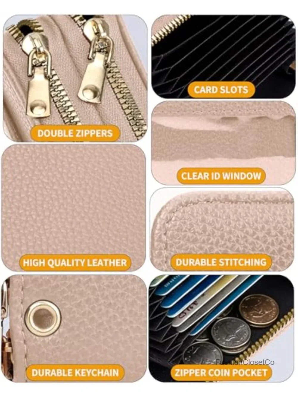 RFID Blocking Credit Card Holder Wallet with Keychain Double Zipper